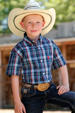 CINCH BLUE/RED PLAID SHORT SLEEVE SHIRT