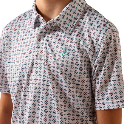 Ariat White Southwest Triangle All Over Print Polo