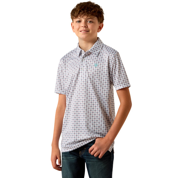 Ariat White Southwest Triangle All Over Print Polo