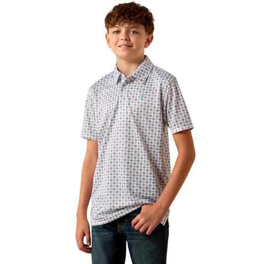 Ariat White Southwest Triangle All Over Print Polo