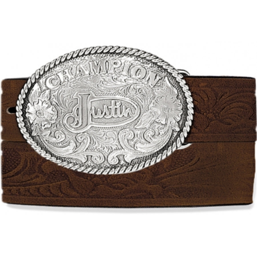 Justin Boy's Champion Tooled Aged Bark Belt