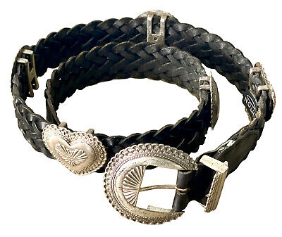 Brighton Leather Belt Concho Black Western Silver Heart