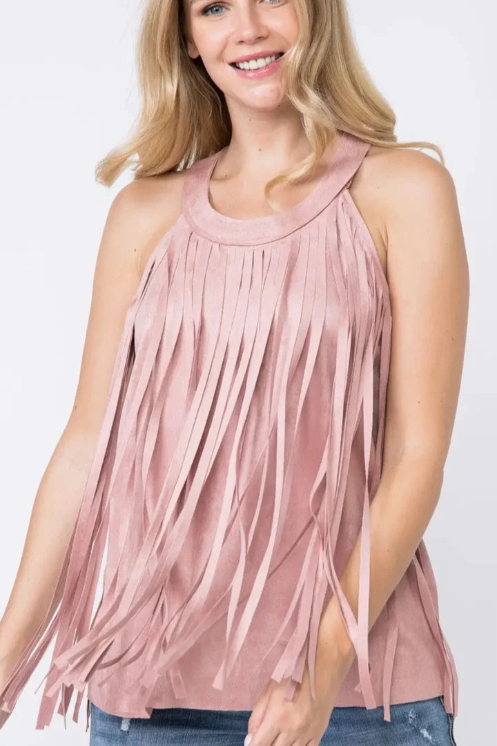 SLEEVELESS SUEDE FRINGED TOP