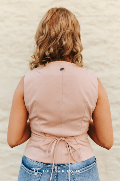 Pink Stretch Suede Button Down Western Pocket Vest