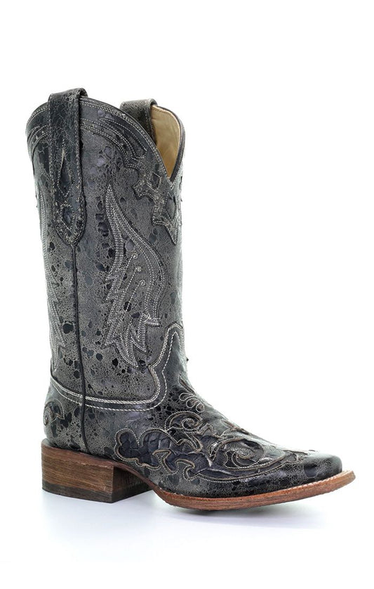 CORRAL LADIES VINTAGE BLACK PYTHON INLAY BOOT