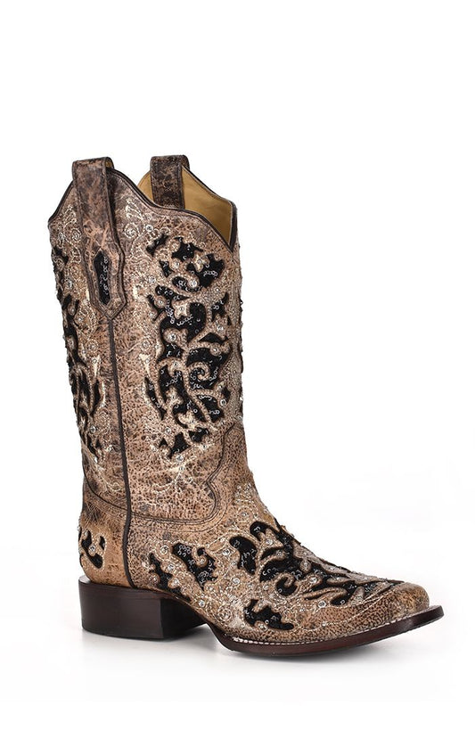 CORRAL LADIES FLORAL EMBROIDERED SEQUIN INLAY BOOT