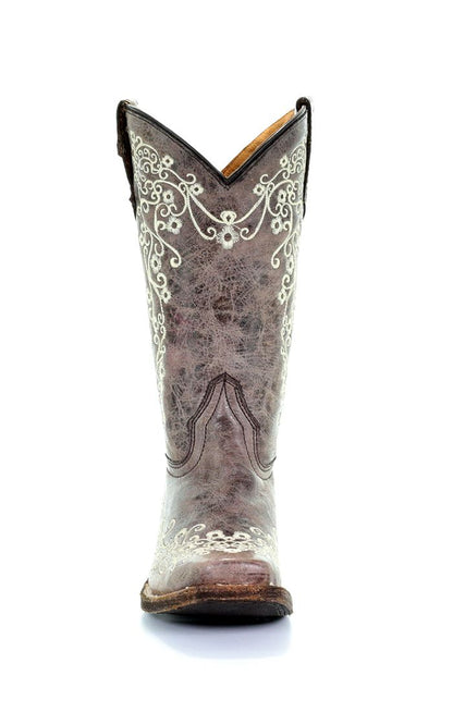 Corral Brown Bone Floral Embroidered Square Toe Boot
