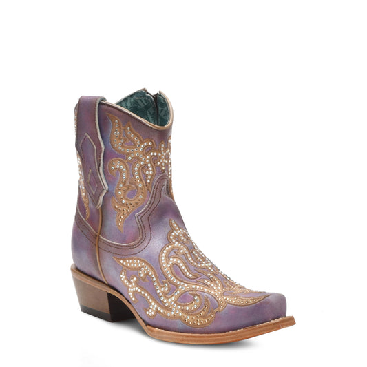 CORRAL VIOLET-HONEY EMBROIDERY & CRYSTALS & ZIPPER ANKLE BOOT