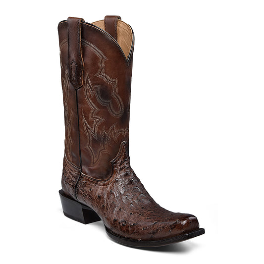 CORRAL BROWN OSTRICH EMBROIDERY NARROW SQUARE TOE BOOT