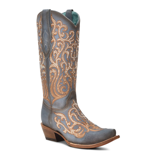 ARIAT BLUE-HONEY OVERLAY & EMBROIDERY & CRYSTAL BOOT