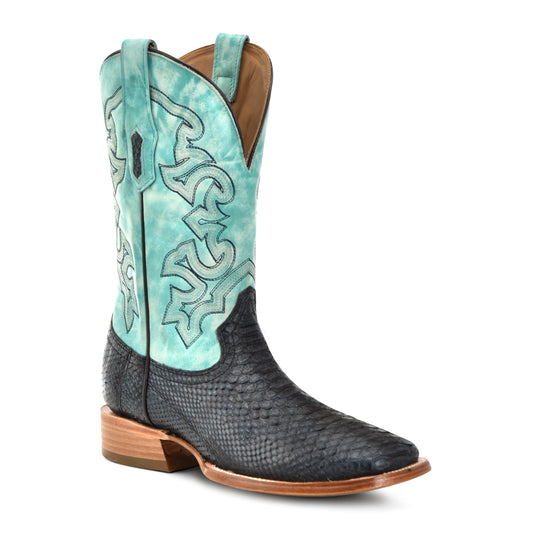 CORRAL NAVY BLUE-AQUA PYTHON WIDE SQUARE TOE BOOT