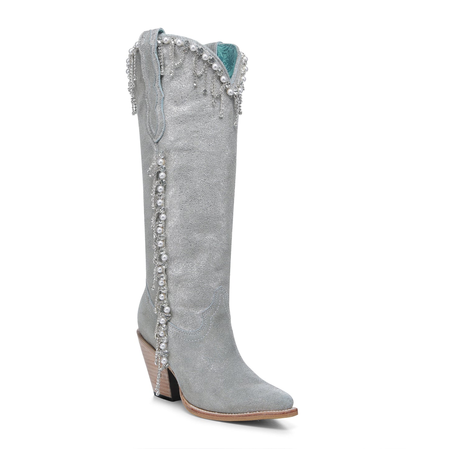 Corral Silver Crystal & Pearl Tall Top Pointed Toe Boot