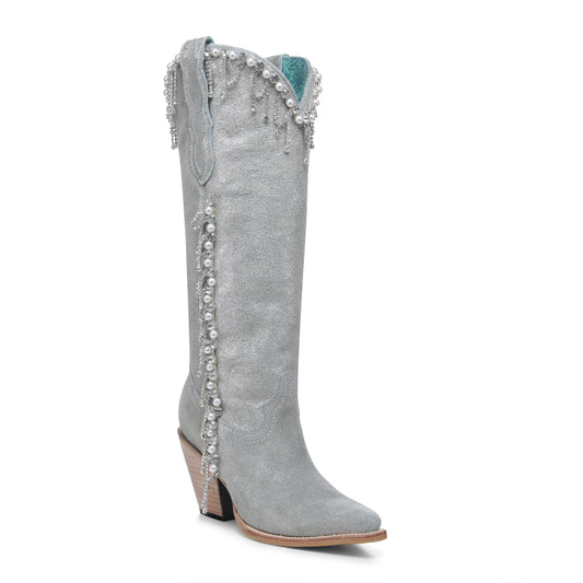 CORRAL SILVER CRYSTALS & PEARLS TALL TOP POINTED TOE BOOT