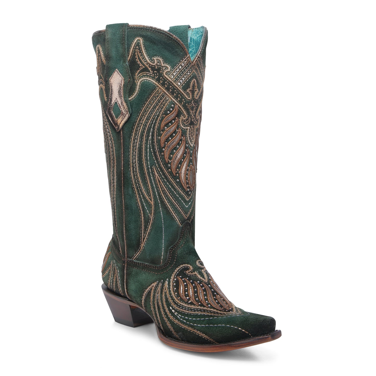 Corral Green Overlay Embroidered Studded Boot