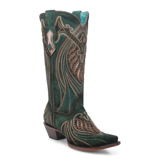 Corral Green Overlay Embroidered Studded Boot