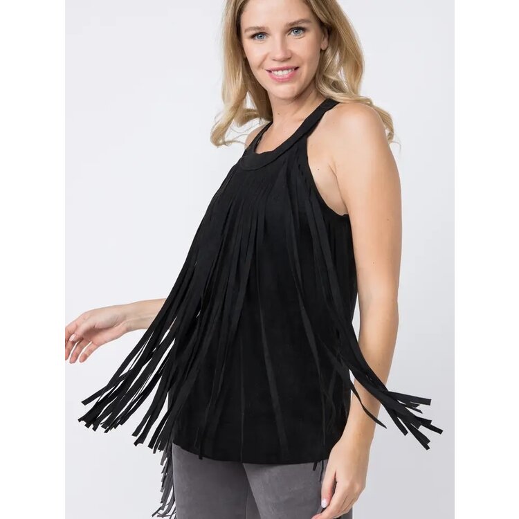 SLEEVELESS SUEDE FRINGED TOP