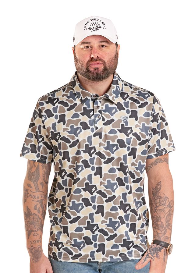 Rock & Roll Denim X Koe Wetzel Men's Camo Print Short Sleeve Button-Down Polo