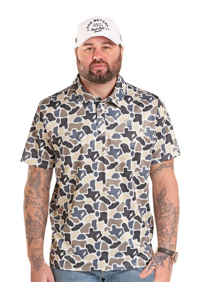 Rock & Roll Denim X Koe Wetzel Men's Camo Print Short Sleeve Button-Down Polo