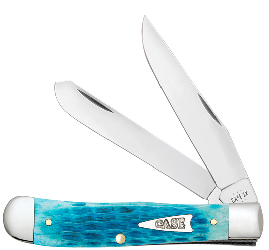 Case Trapper Jigged Sky Blue Bone Stainless Pocket Knife