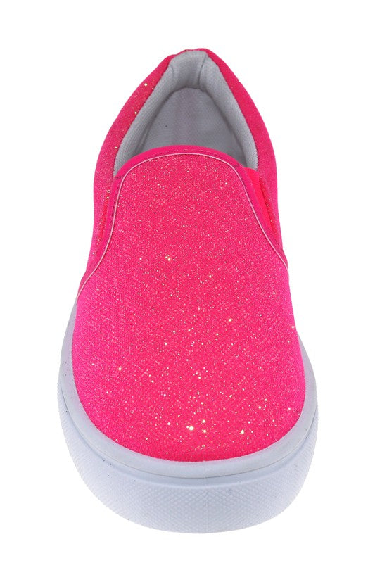 GIRLS' PINK GLITTER SLIP ON