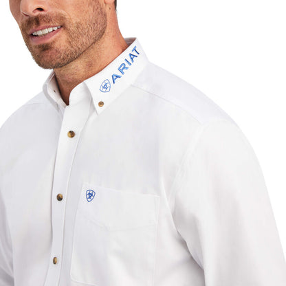 Ariat Team Logo White Olympian Blue Twill Classic Fit Shirt
