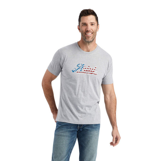 ARIAT SCRIPT FLAG HEATHER GREY T-SHIRT