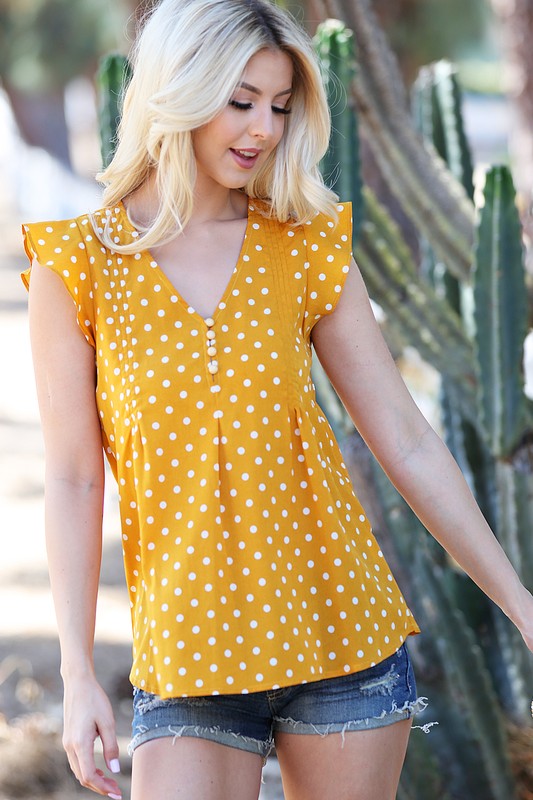 MUSTARD POLKA DOT RUFFLE TOP