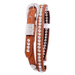 RHINESTONE BROWN STUDDED SKINNY BELT