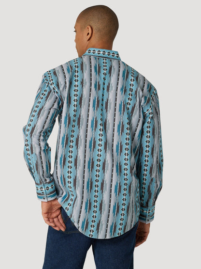 WRANGLER TURQUOISE CHECOTAH LONG SLEEVE SNAP SHIRT