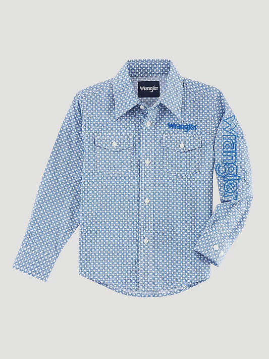 WRANGLER LOGO LONG SLEEVE WESTERN SNAP SHIRT