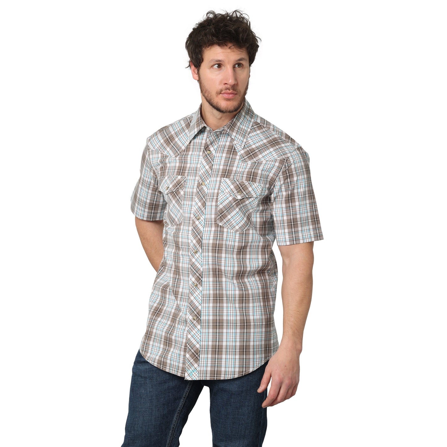 WRANGLER BROWN PLAID SHORT SLEEVE SHIRT