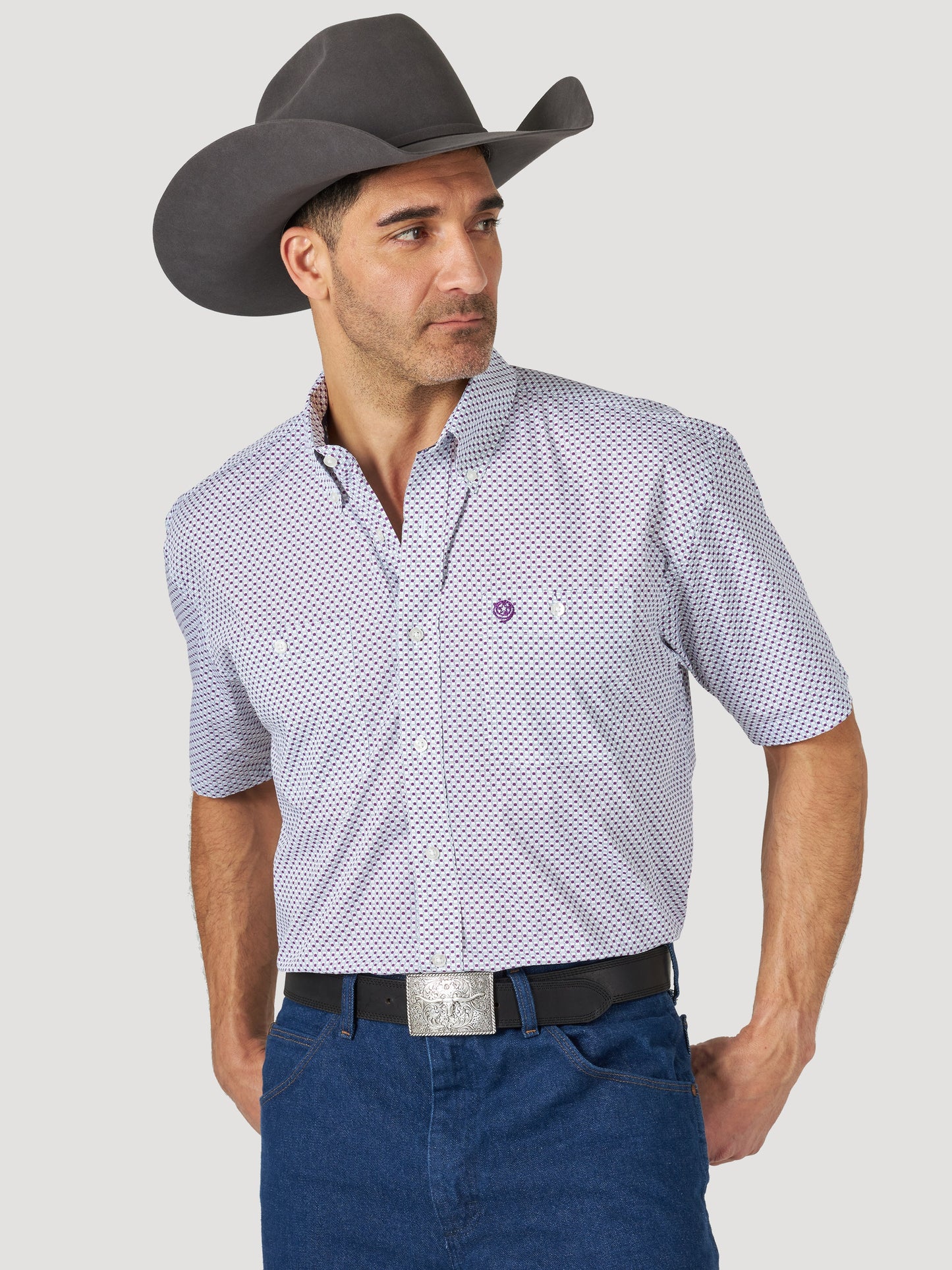 WRANGLER GEORGE STRAIT PURPLE PRINT SHORT SLEEVE SHIRT