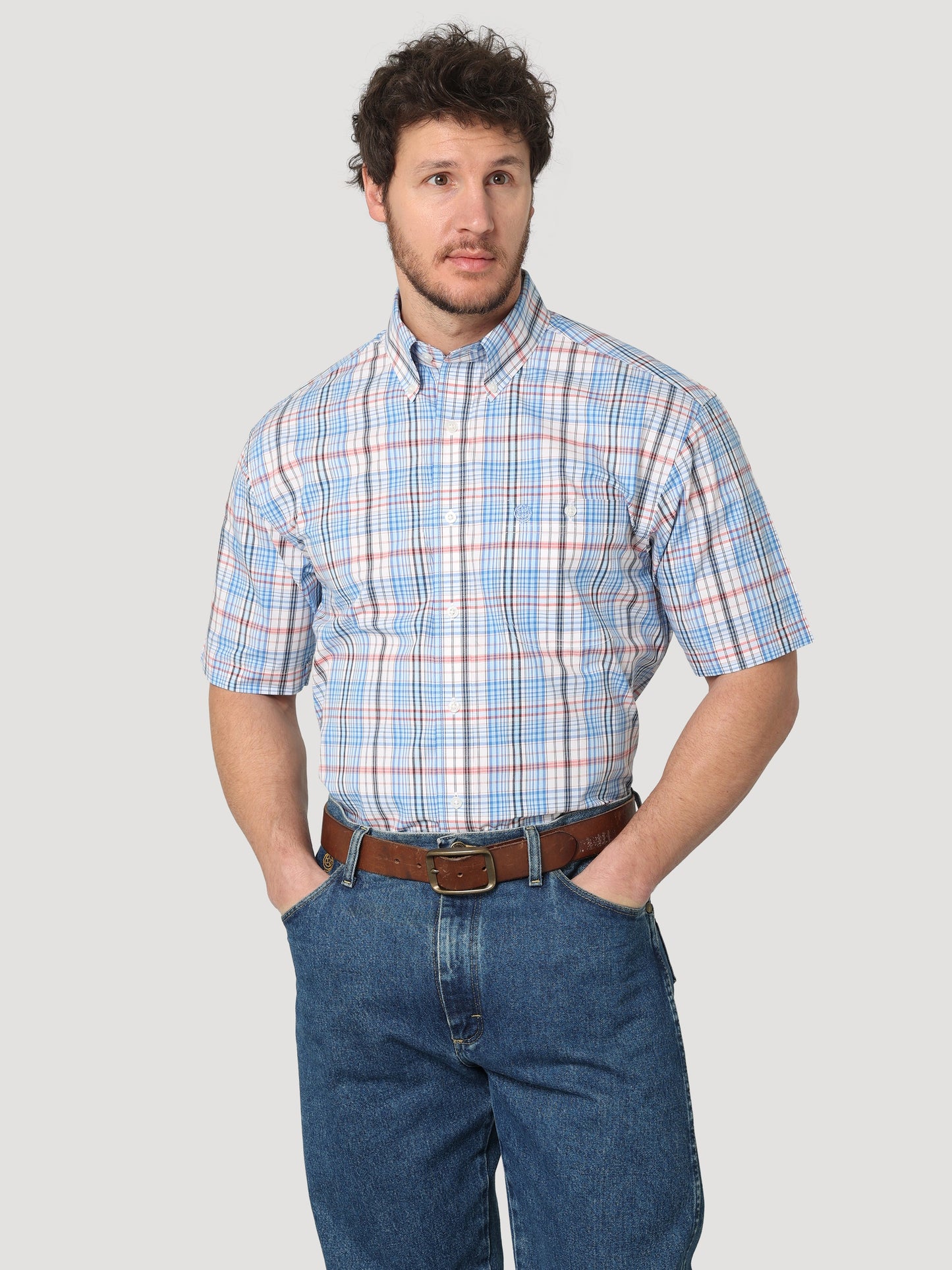 WRANGLER GEORGE STRAIT BLUE PLAID SHORT SLEEVE SHIRT