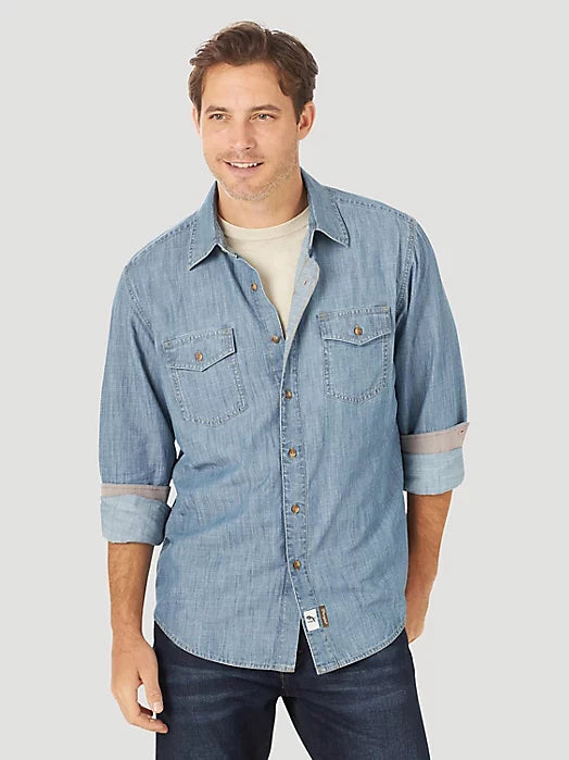 WRANGLER RETRO PREMIUM LONG SLEEVE BUTTON DOWN DENIM SHIRT