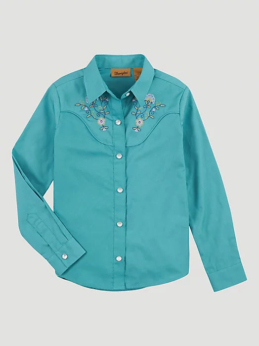 WRANGLER TEAL FANCY EMBROIDERED YOKE SNAP SHIRT