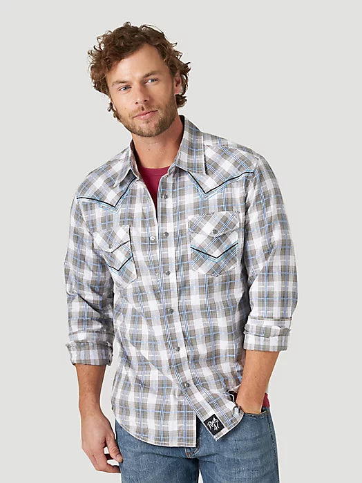 ROCK 47 WRANGLER FROSTED GREY EMBROIDERED YOKE SNAP SHIRT