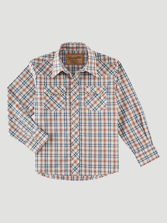 WRANGLER BOY'S RETRO NOVEMBER PLAID POCKET LONG SLEEVE SHIRT