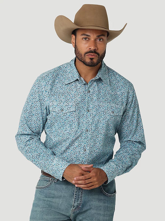 WRANGLER 20X COMPETITION ADVANCED COMFORT DUSTY TEAL LONG SLEEVE SNAP SHIRT