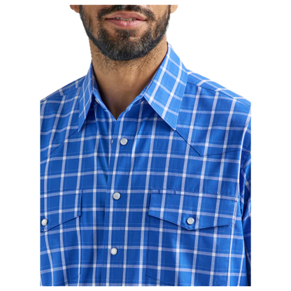Wrangler Men's Wrinkle Resist Short Sleeve Western Snap Shirt - Blue Plaid