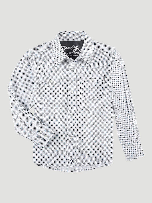 WRANGLER BOY'S 20X ADVANCED COMFORT BLUE QUATREFOIL SNAP SHIRT