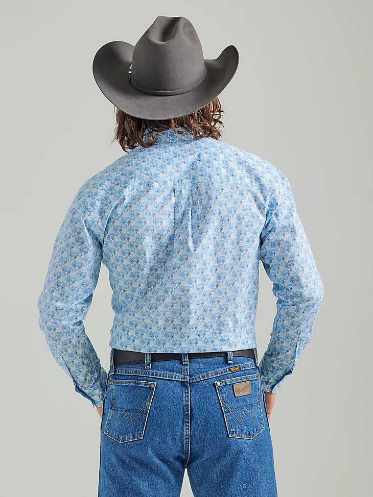 WRANGLER GEORGE STRAIT BABY BLUE PAISLEY LONG SLEEVE SHIRT