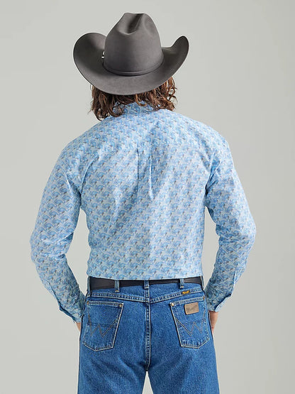 WRANGLER GEORGE STRAIT BABY BLUE PAISLEY LONG SLEEVE SHIRT