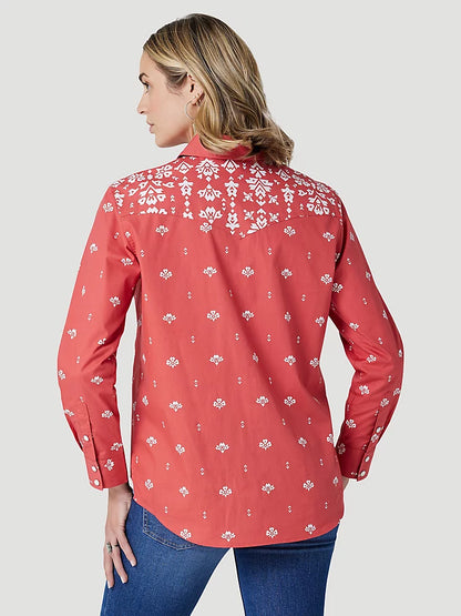 Wrangler Women's Red Retro Americana Bandana Western Snap Shirt