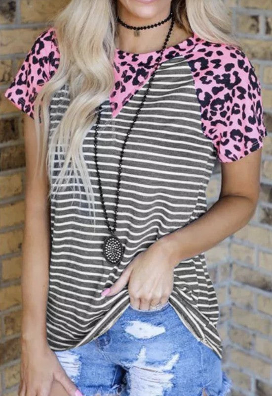 Pink Leopard Striped Top
