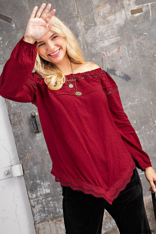 BURGUNDY OFF SHOULDER TOP