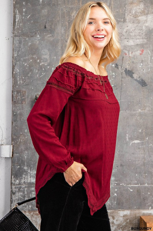 BURGUNDY OFF SHOULDER TOP