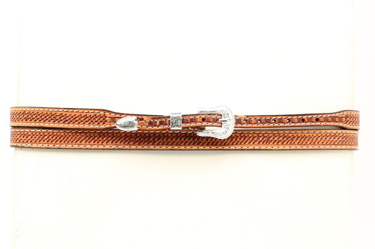 NATURAL LEATHER BASKETWEAVE HAT BAND