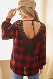 CROCHET OPEN BACK RED PLAID TUNIC TOP