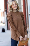 Ruched Sleeve Camel Two Toned Top