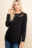 SEQUINS CUT OUT NECK PULLOVER TOP